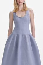 Blue Ribbed Knit Diamante Midi Dress Flowering Girl