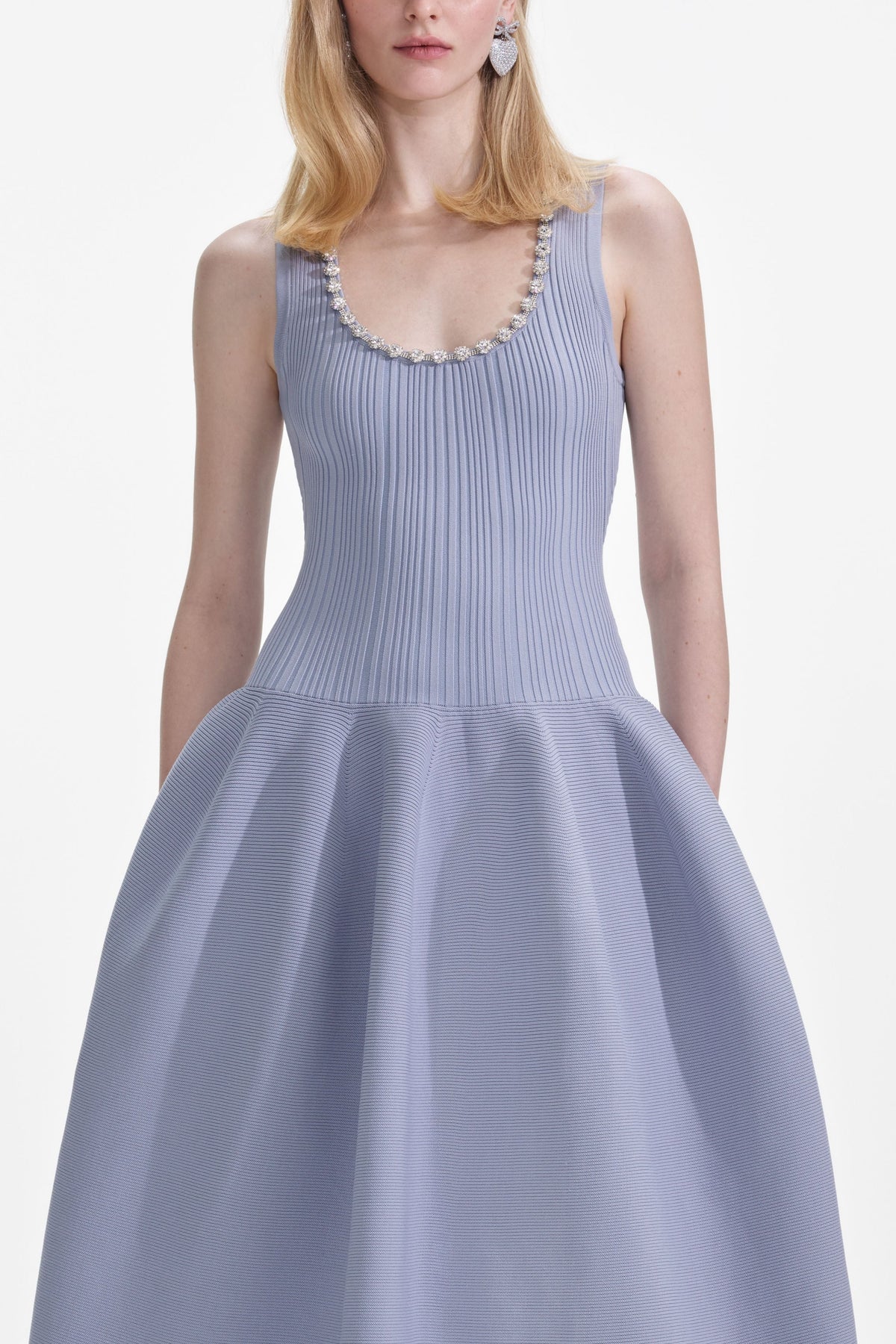 Blue Ribbed Knit Diamante Midi Dress Flowering Girl