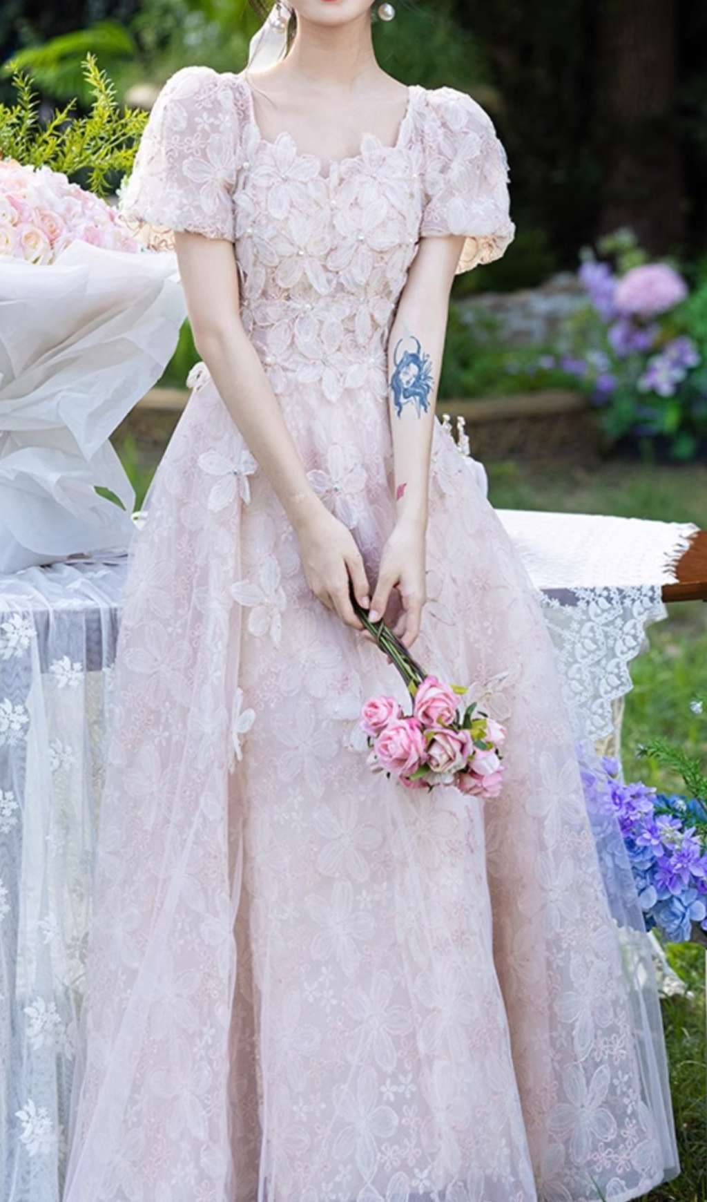 Gable Flower Mesh Maxi Dress Flowering Girl