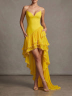 Strapless Embellished Ruffle Maxi Dress Yellow Flowering Girl