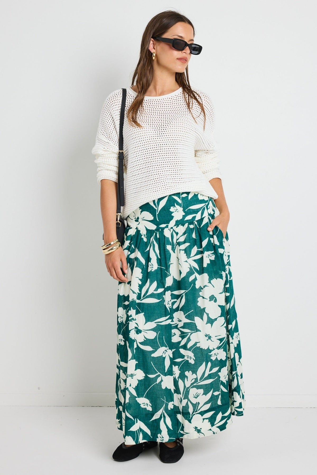 Affinity Forest Floral Shirred Back Tiered Maxi Skirt Flowering Girl