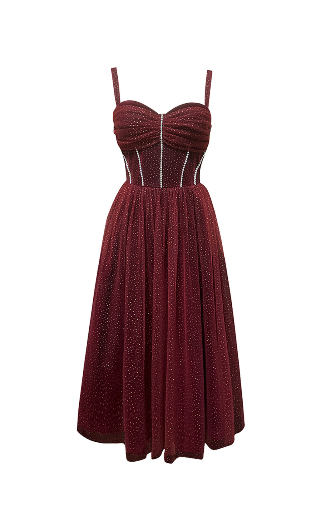 Ruched Bust Rhinestone Mesh Cami Dress Flowering Girl