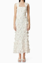 Square Neckline 3D Flower Embroidery Gown In White Flowering Girl