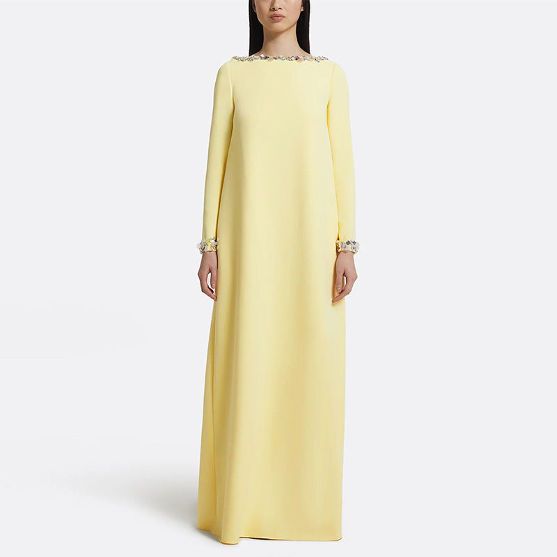 Blush Pink Long Sleeve Kaftan-Style Maxi Dress Flowering Girl