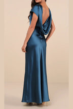 Satin Cowl Back Maxi Dress In Dark Teal Flowering Girl