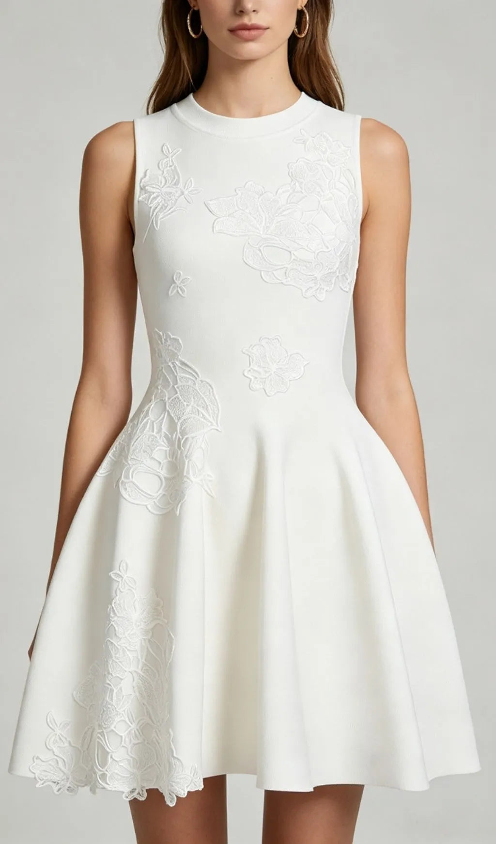 Kimoni White Sleeveless Flower Knit Mini Dress Flowering Girl