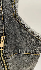 High-Waisted Faded Denim Two Pieces Set
