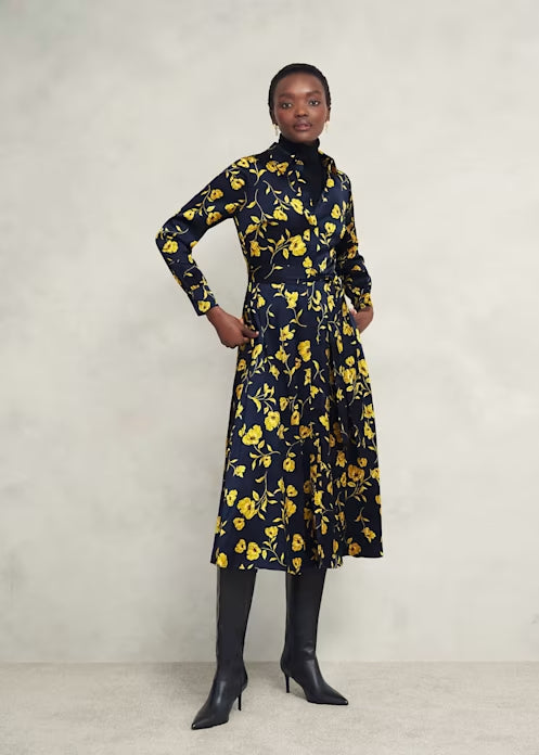 sophia floral shirt midi dress in navy yellow Flowering Girl
