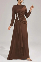 Beulah Long Sleeves With Beading Pleated Maxi Dress In Brown Flowering Girl
