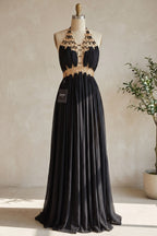 Black Chiffon A-Line Halter Evening Gown Flowering Girl