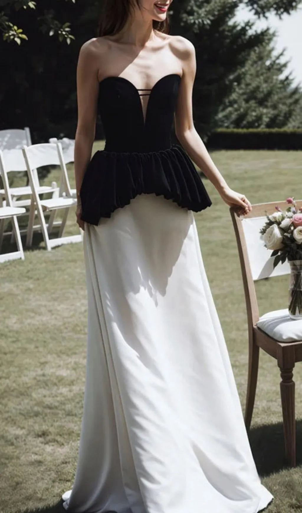 Lejla Strapless Black White Patchwork Maxi Dress Flowering Girl