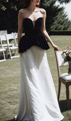 Lejla Strapless Black White Patchwork Maxi Dress Flowering Girl