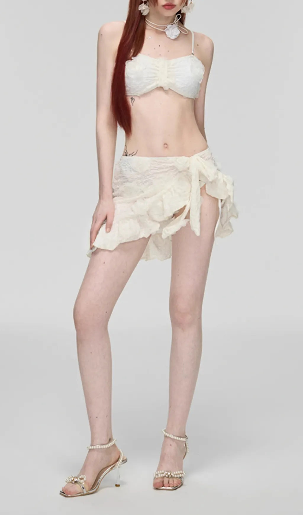 Daw White Flower Three-Piece Swimsuit Flowering Girl