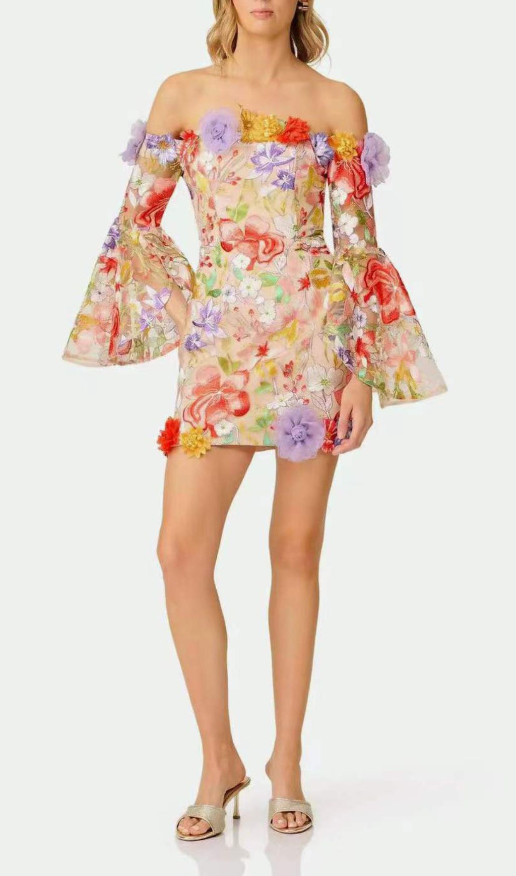 Iga Flower Embroidery Long Sleeve Mini Dress Flowering Girl