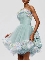 Fuyuko Strapless Mesh Mini Dress Flowering Girl