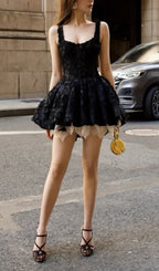 Karen Black Strappy Flower Mini Dress Flowering Girl