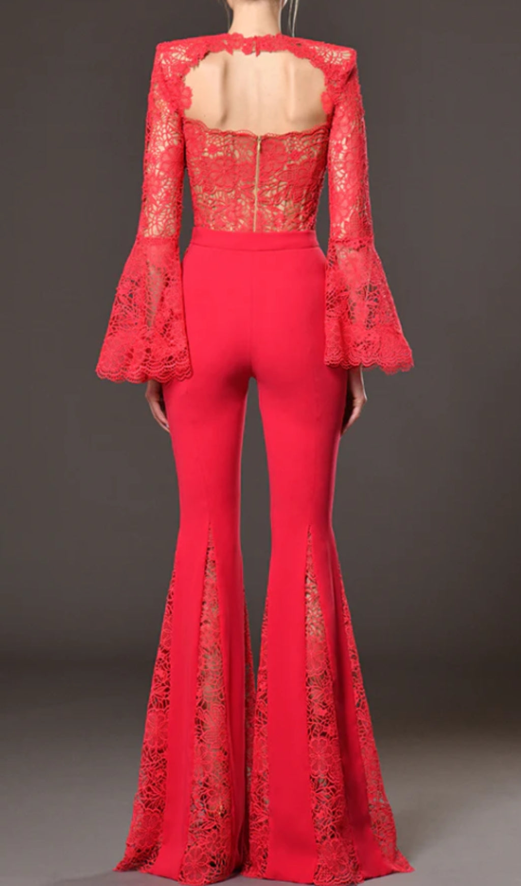 Charli Red Lace Long Sleeve Jumpsuit Flowering Girl