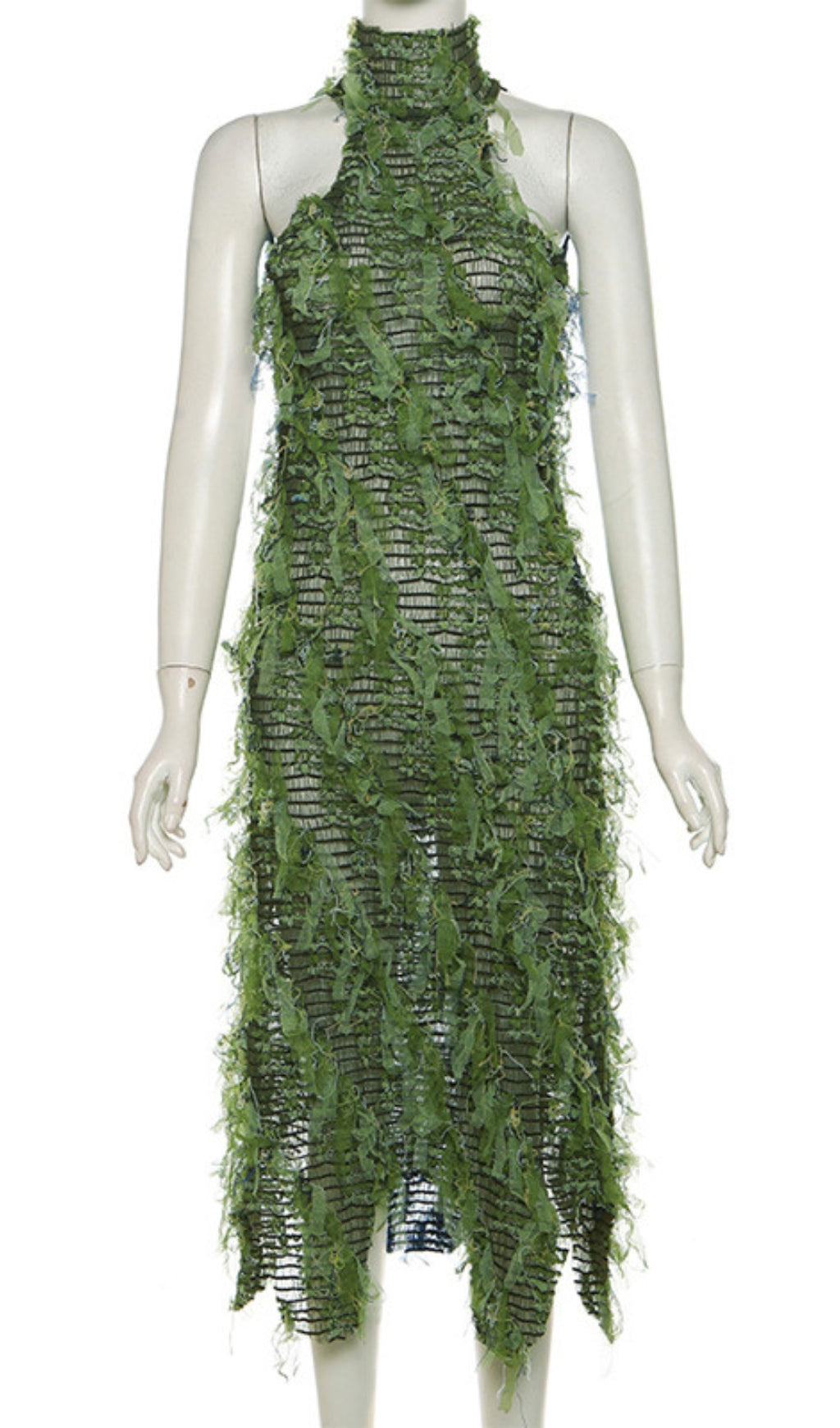 Halterneck Backless Hollow Midi Dress In Green Flowering Girl