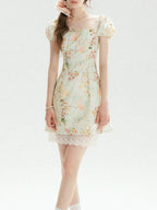 Marta Green Printed Mini Dress Flowering Girl