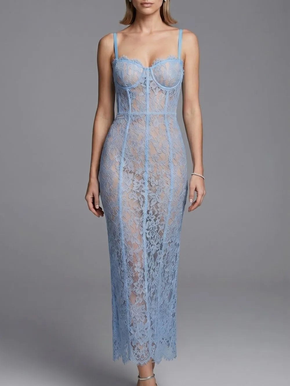 Makenzie Blue Lace Maxi Dress Flowering Girl