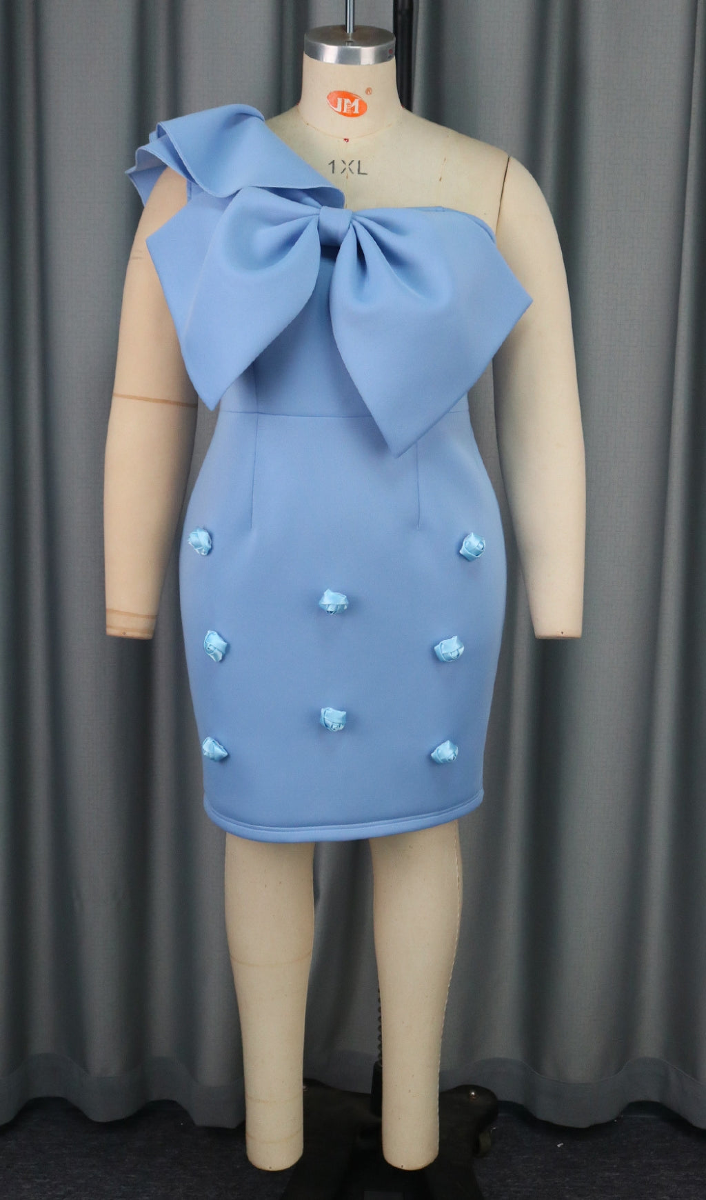 Baina Blue One Shoulder Bow Mini Dress Flowering Girl