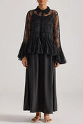 Tiffany Black Lace Bell-Sleeve Ruffle Embroidered Top Maxi Dress Set Flowering Girl