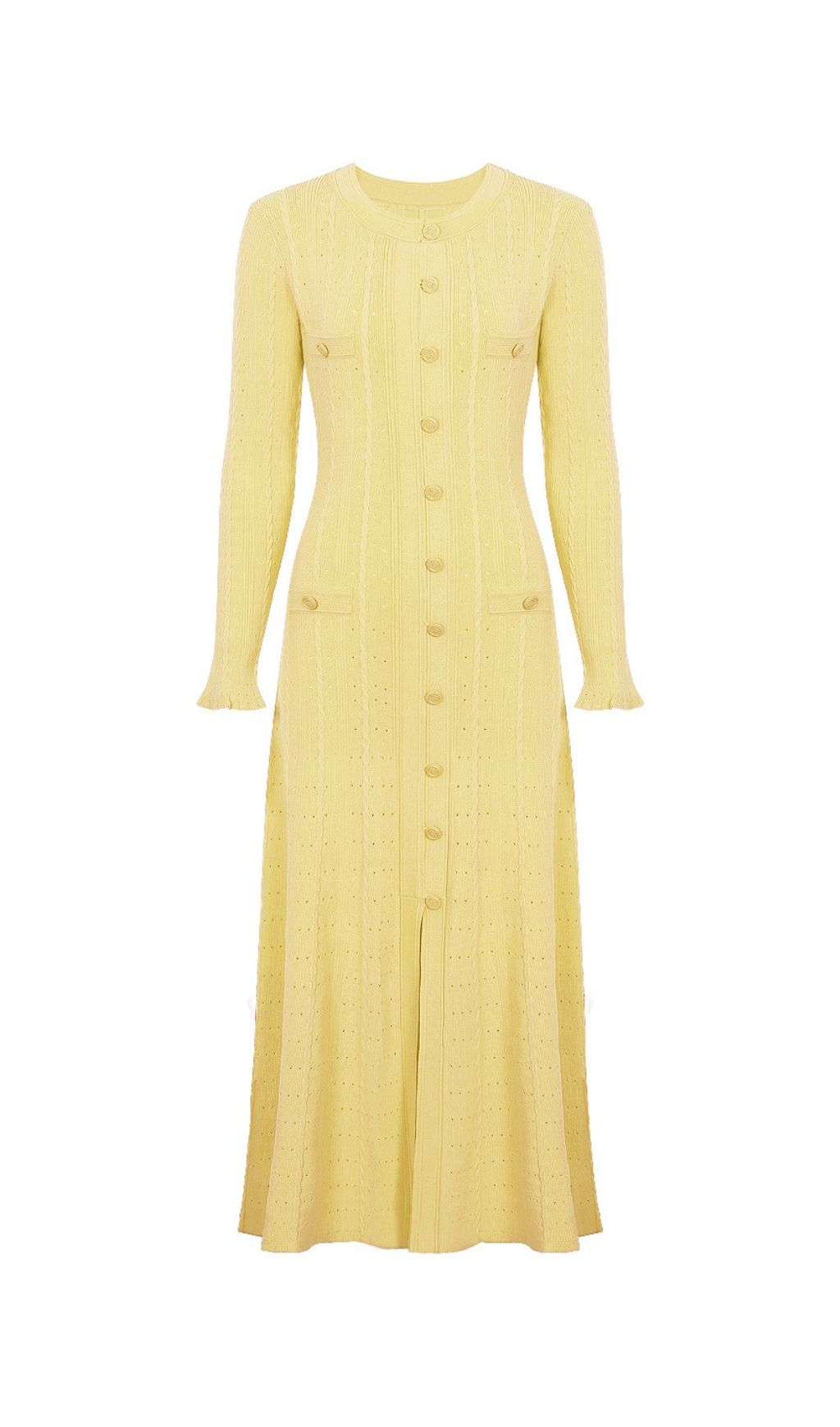 Kilenya Yellow Knit Long Sleeve Midi Dress Flowering Girl