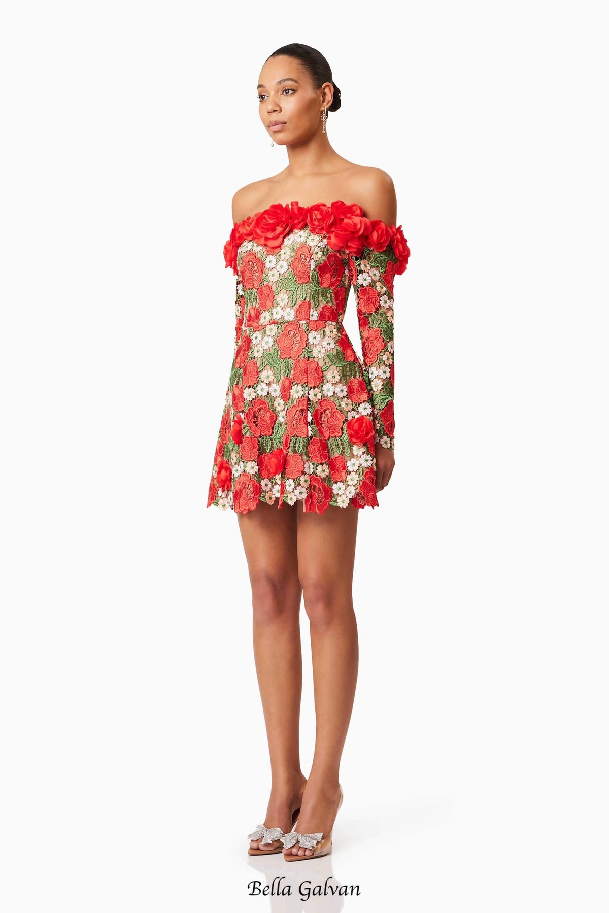 genevieve Rose flower strapless mini Dress In Red Flowering Girl
