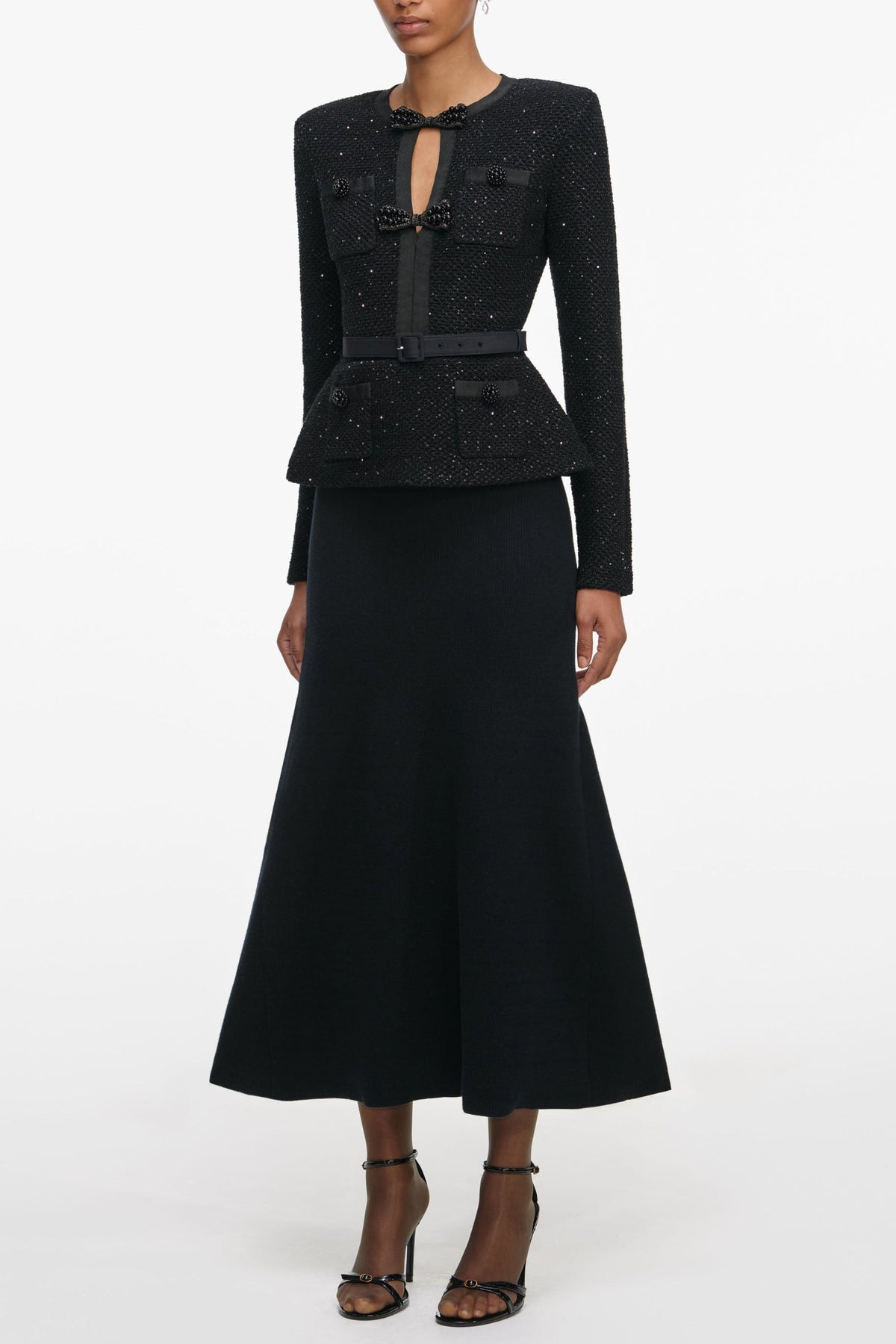 Molly Black Sequin Knit Tailored Midi Dress Flowering Girl