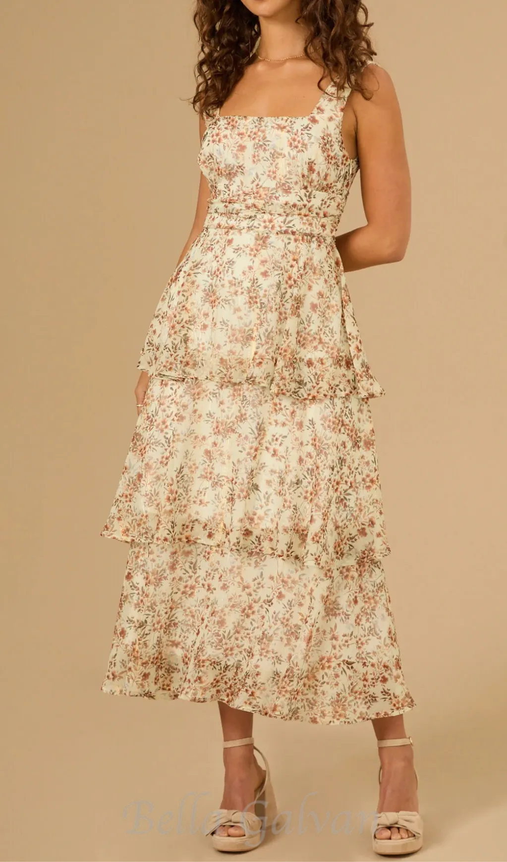 floral midi dress in ivory-rust Flowering Girl