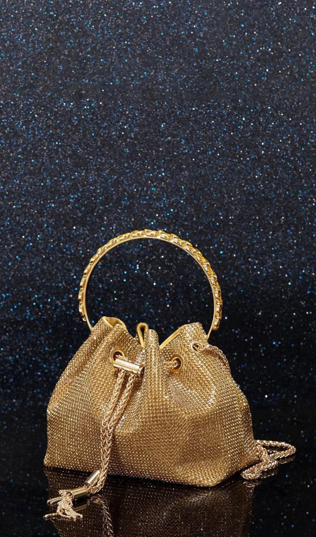 Crystal Embellished Bag In Gold Flowering Girl