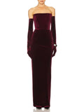 Maston Fuchsia Corset Velvet Maxi Dress With Gloves Flowering Girl