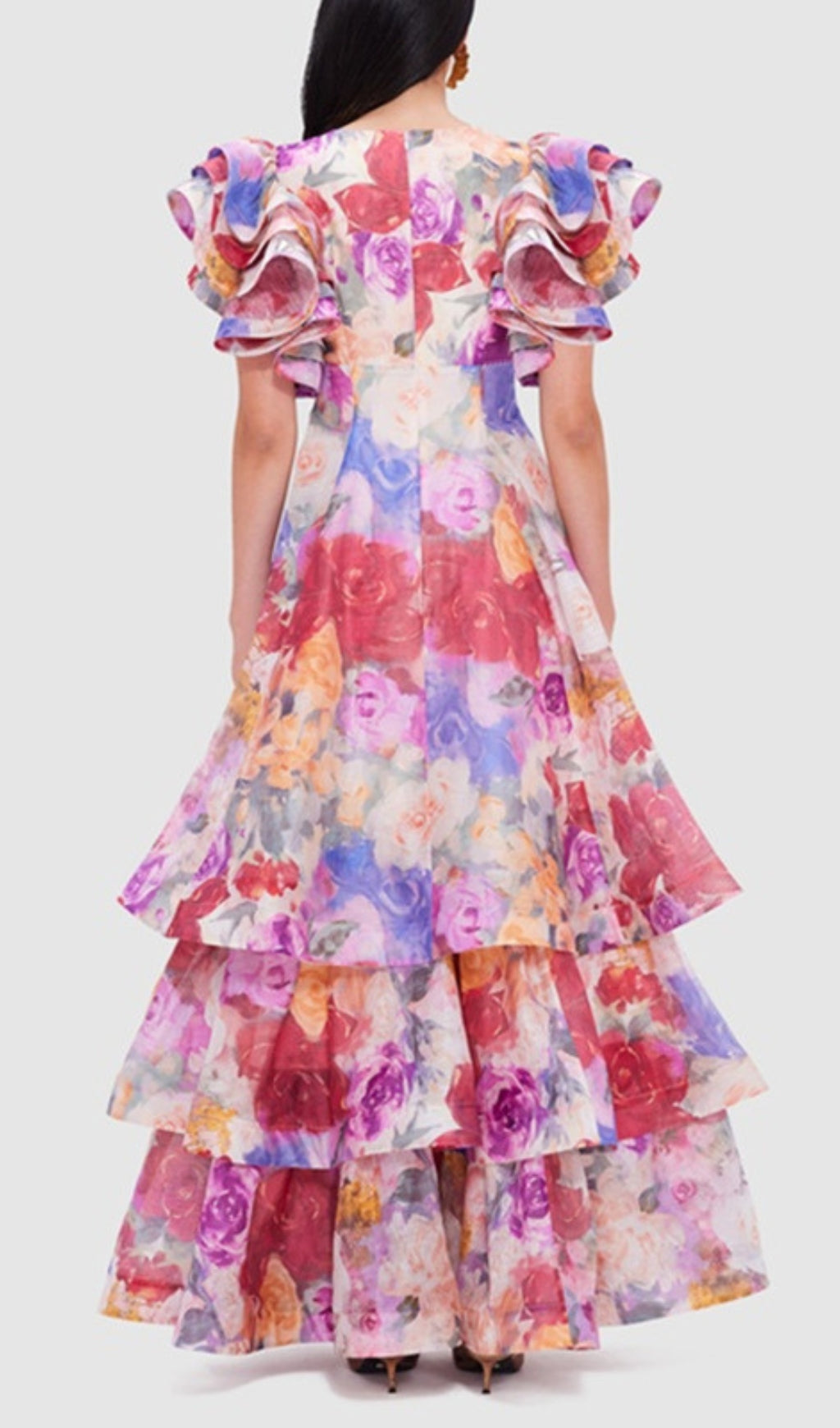 Élodie Floral-Print Ruffled Gown Flowering Girl