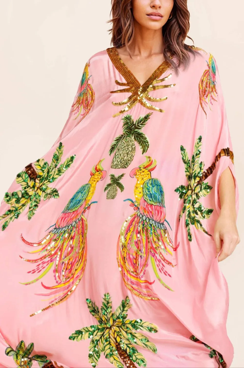 Unique Drop Shoulder Sleeve Coconut Tree Printed Dress Flowering Girl