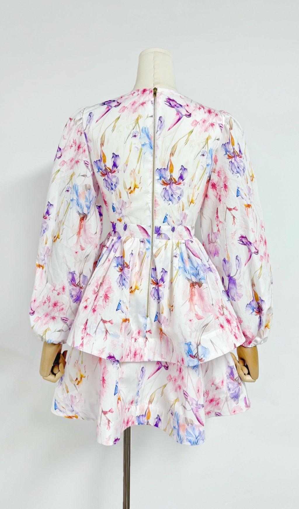 Engla Lantern Sleeve Printed Mini Dress Flowering Girl