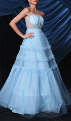 Borime Blue Corset Mesh Maxi Dress Flowering Girl