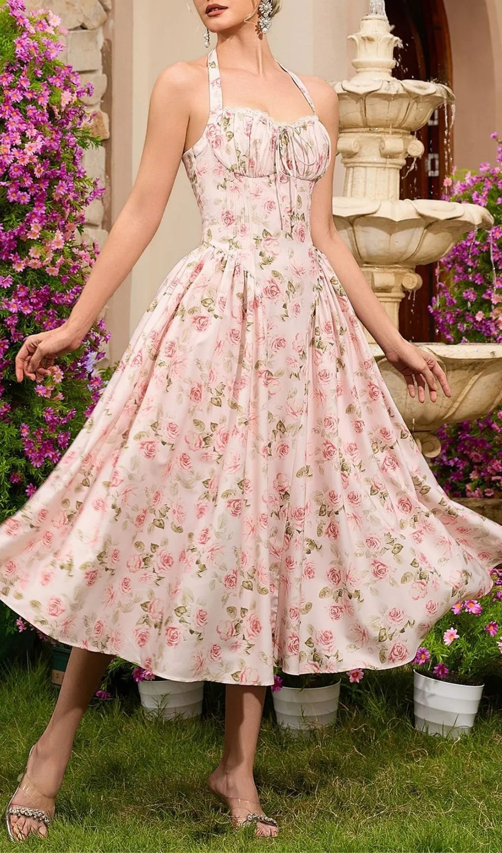 Lakota Halter Floral Midi Dress Flowering Girl