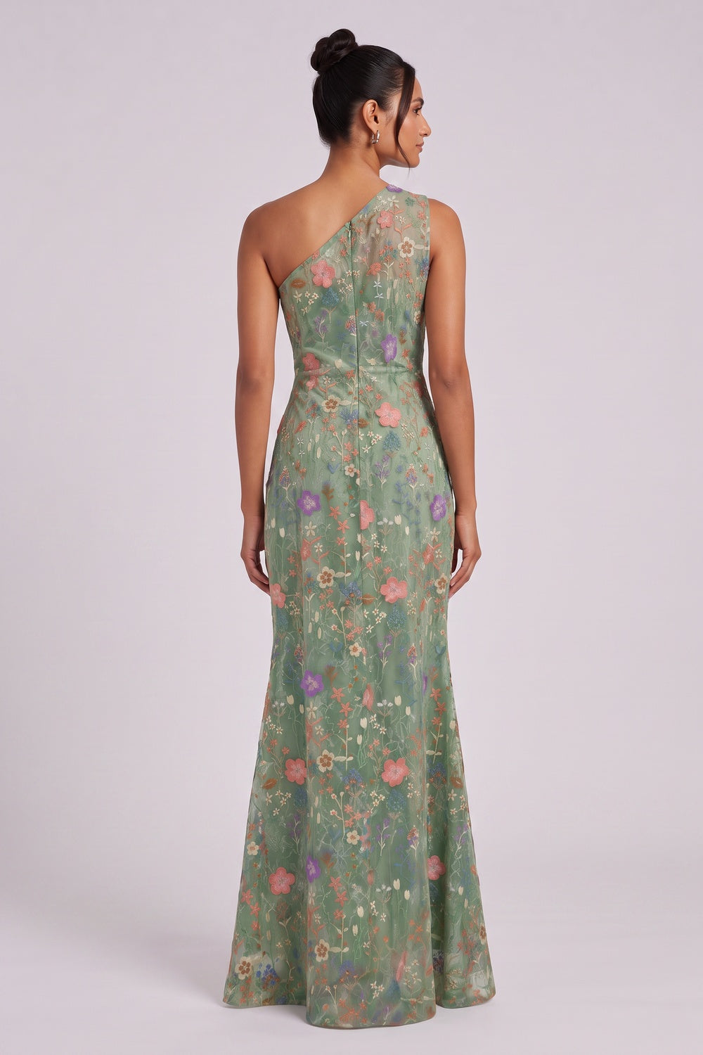 Sage Green Embroidered Tulle Trumpet Gown Flowering Girl