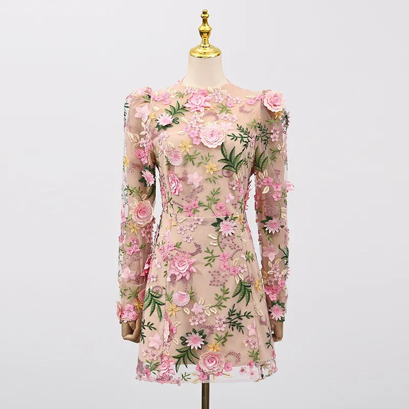Emrys Flower Embroidery Long Sleeve Mini Dress Flowering Girl