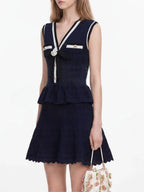 Pointelle Knit Mini Dress - Navy Flowering Girl