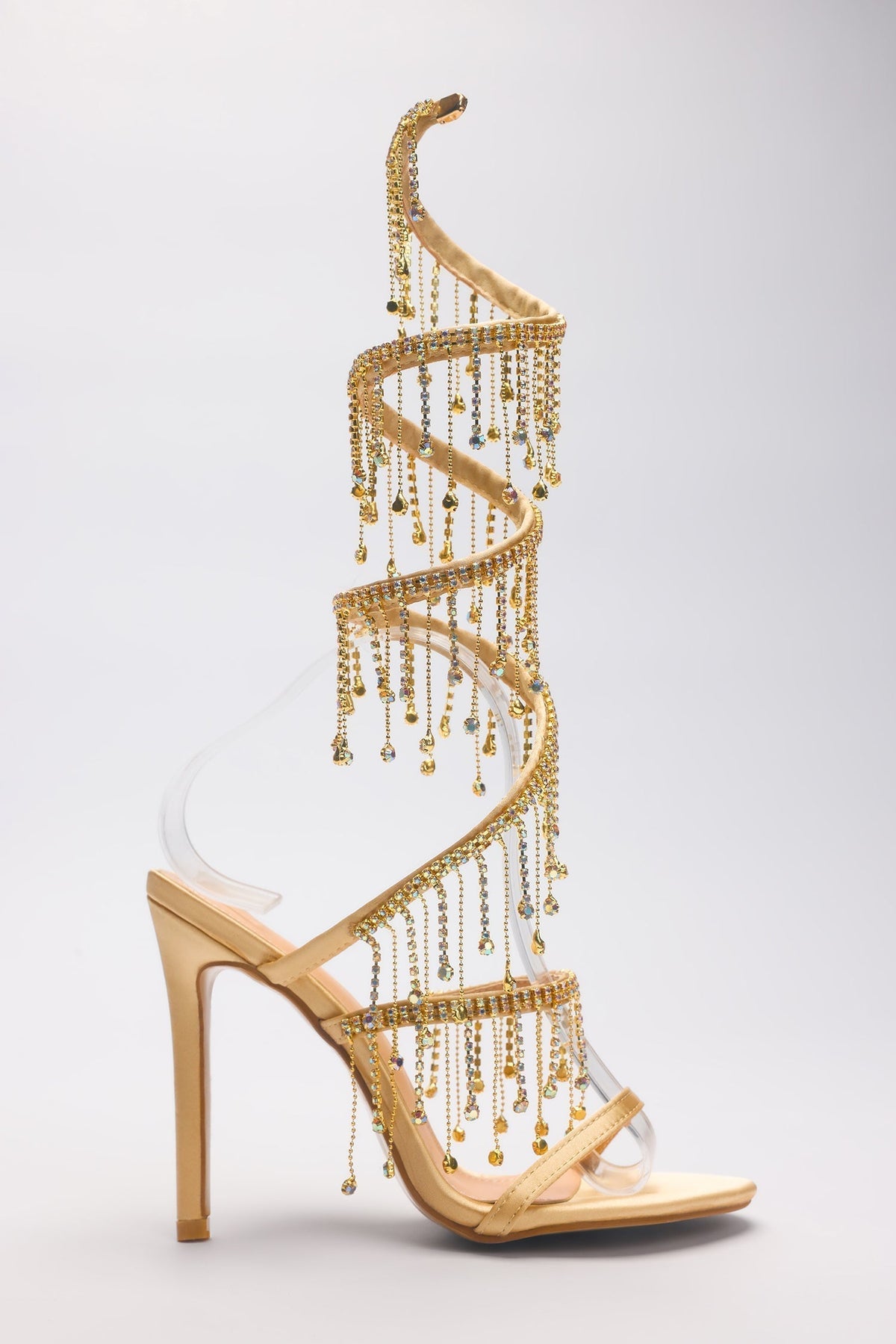 Arabella Rhinestone Tassel Stiletto Heels - Gold Flowering Girl