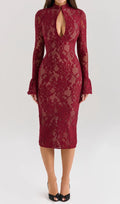 Cayman Red Lace Long Sleeve Midi Dress Flowering Girl