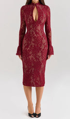 Cayman Red Lace Long Sleeve Midi Dress Flowering Girl