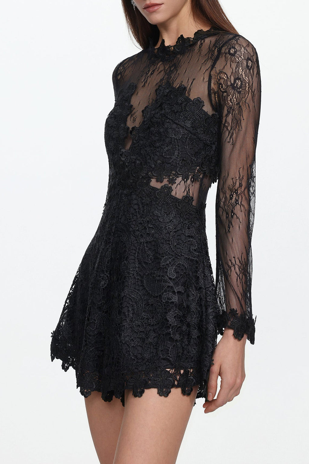 Sheer Lace Long Sleeve Skort Romper Flowering Girl