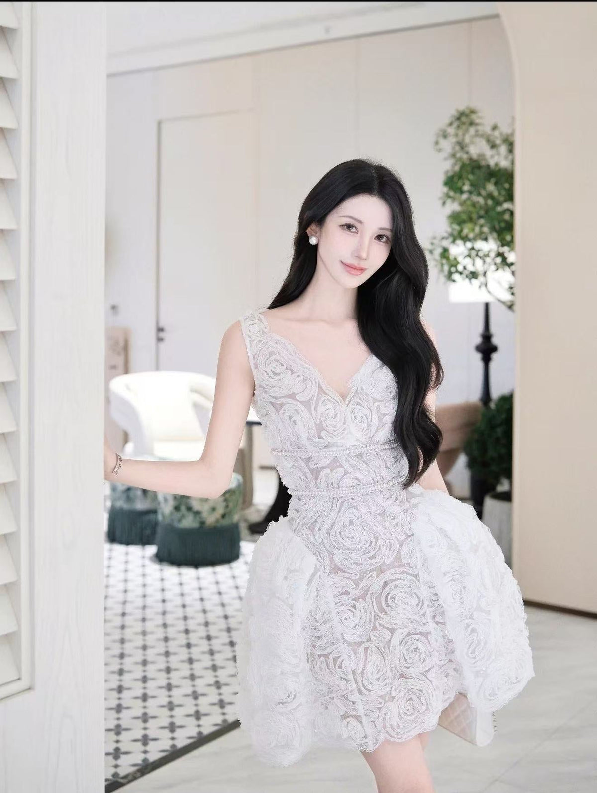 White Sequin Tulle And Lace Mini Dress Flowering Girl