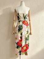 Masaye Strapless Flower Embroidery Midi Dress Flowering Girl