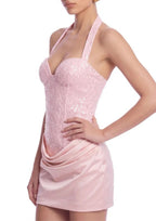 Fendralix Sequin Satin Mini Dress In Pink Flowering Girl