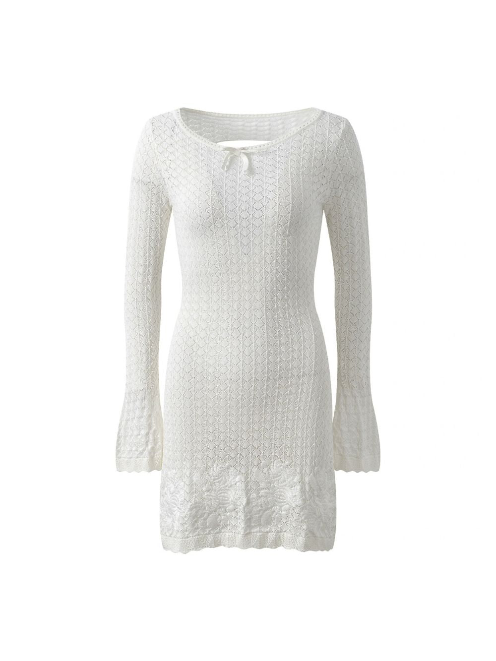 White Textured Knit Bodycon Dress Flowering Girl