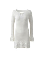 White Textured Knit Bodycon Dress Flowering Girl