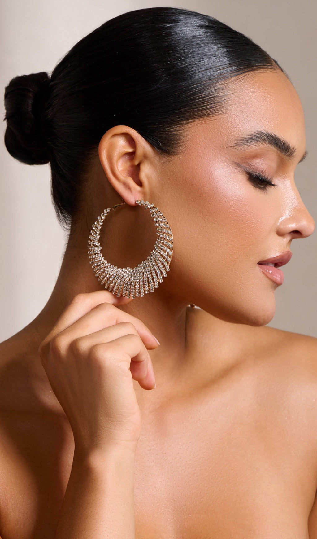 Gold Diamante Hoop Earrings Flowering Girl